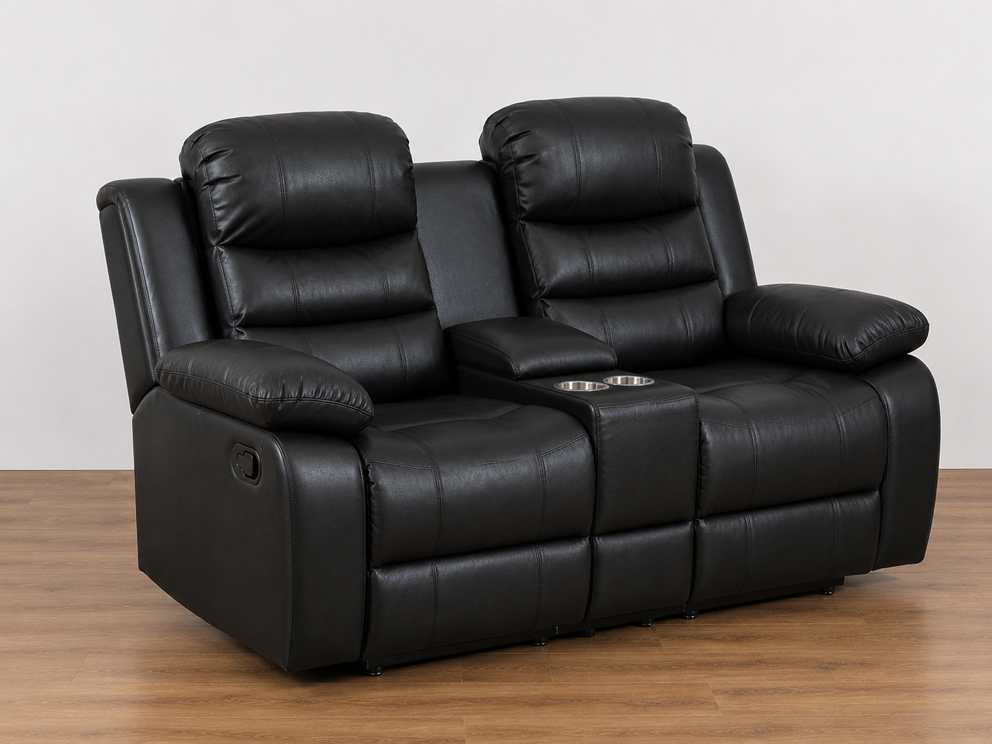 Black Leather Reclining Loveseat with Console