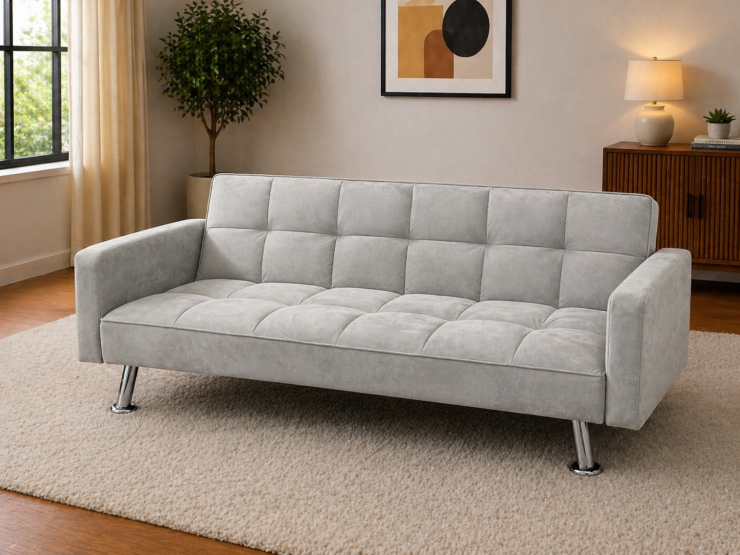 Grey Tufted 3-Seater Sofa
