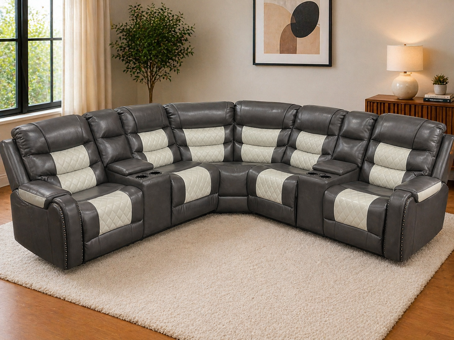 Premium Leather Recliner Sectional with USB Charging